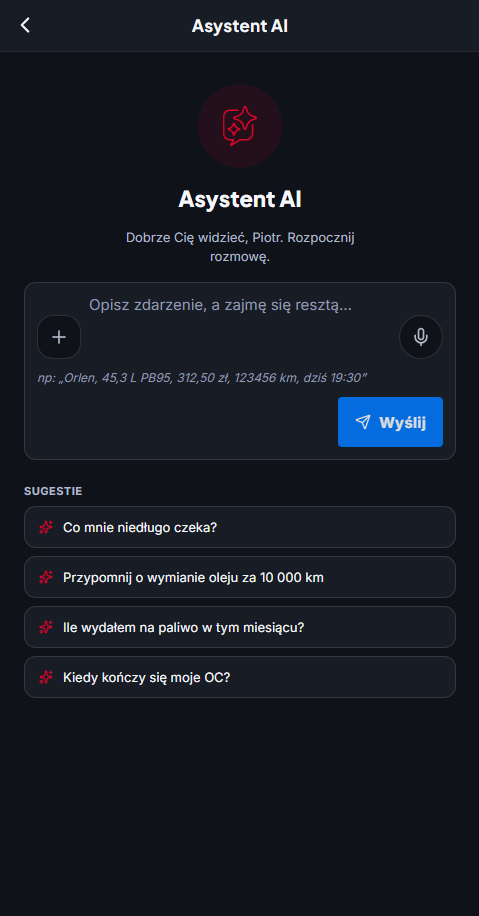 Ekran Asystenta AI w aplikacji autototu