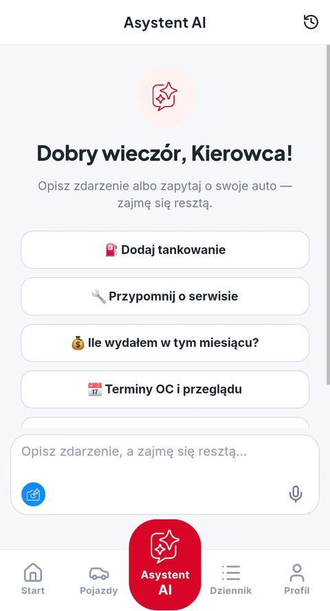 Ekran Asystenta AI w aplikacji autototu