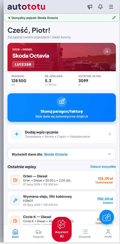 Ekran główny aplikacji autototu