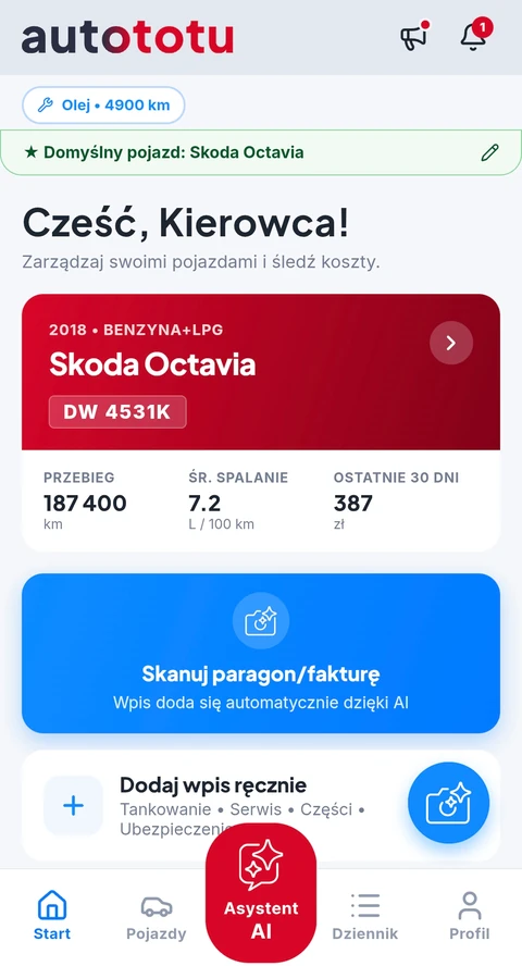 Ekran główny aplikacji autototu